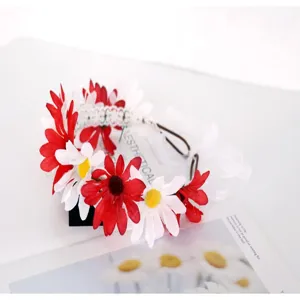 Kids red white daisy floral hairband forest style headband wedding flower girl accessory