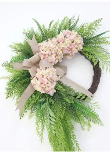 Artificial hydrangea flower wreath for door hanging, green leaf wall decor for home holiday