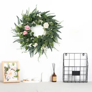 Künstlicher Rosen Eukalyptus Grün Kranz Handgefertigte Seidenblumen Girlande Für Haus Tür Wand Hochzeit Festival Party Hintergrund Dekoration