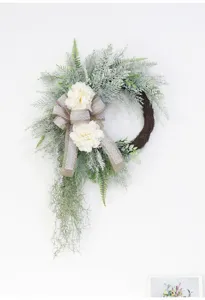 Artificial flower wreath for door hanging fake greenery home wall decoration detail view