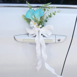 Artificial wedding car flower bow decoration for wedding car handle chair back staircase decor