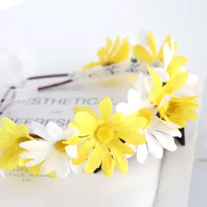 Kids floral headband simulation daisy flower crown fairy hair accessories for wedding party girls