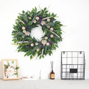 Künstliche Gänseblümchen Blumenkranz Rosa Lila Grün Blatt Girlande Für Haustür Wand Hochzeit Festival Haus Deko