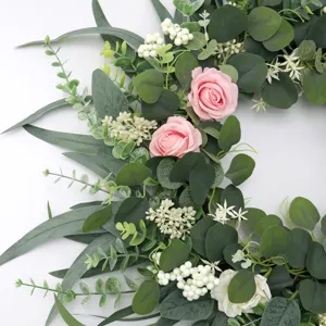 Kunstblumen Kranz Eukalyptus Rosen Haustür Deko Hochzeit Wandbehang Blumenschmuck.