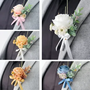 Wedding artificial flower boutonniere groom corsage for business celebration party decor.