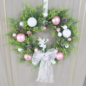 Guirnalda de navidad rosa blanca decoración puerta hada lazo adorno festivo 40cm