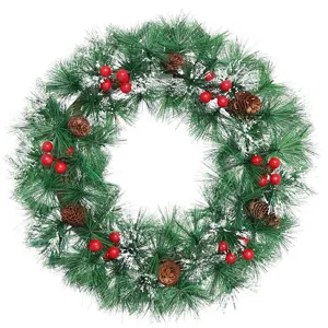 Corona de navidad artificial agujas de pino bayas piñas decoracion para puerta pared