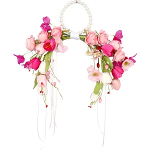 Bouquet da sposa con perle e fiori artificiali rosa accessorio per foto di nozze