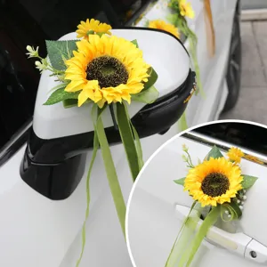 Décoration de voiture de mariage tournesol miroir poignée de porte fleur artificielle