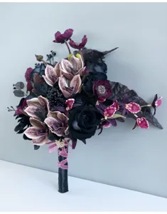 Vintage schwarze lila Orchideen Hochzeit Brautstrauß künstliche Blumen Arrangement Stil.