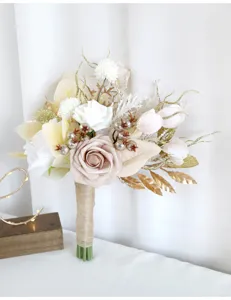 Künstlicher Brautstrauß Champagner Weiß Falsche Blumen für Hochzeit Party Dekoration.
