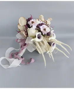 European retro bridal hand bouquet simulation rose wedding floral detail view for ceremony