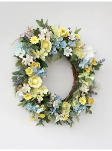 Spring floral wreath for front door wall hanging home decor, artificial flower garland.