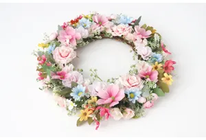Künstlicher Blumenkranz für Frühlingsdeko, bunte Blumen Wandbehang für Haustür.
