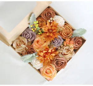 Juego de caja de flores de rosas artificiales DIY artesanía decoración del hogar regalo san valentín