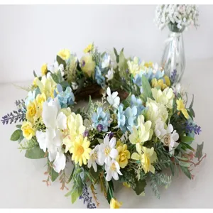Spring artificial flower wreath for home decor, door ornament, and wall hanging display.