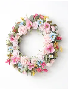 Künstlicher Frühlings Blumenkranz für Tür und Wandbehang Dekoration, bunte Blumen.