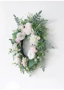Corona de flores artificiales para puerta pared colgante decoración de primavera hogar
