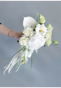 Künstlicher Brautstrauß Tropfenform weiße Blumen Gesteck für Hochzeit Heimdeko Foto-Requisite