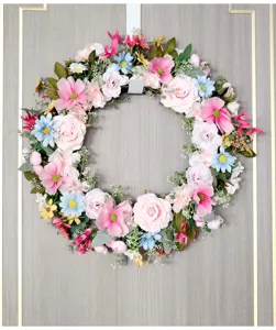 Frühlings künstlicher Blumenkranz für Haustür Deko, hängende Blumen Girlande Heimdeko.