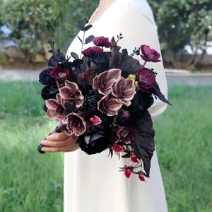 Gothischer Vintage Brautstrauß In Schwarzviolett Künstliche Seidenblumen Phalaenopsis Handstrauß Für Europäische Hochzeit