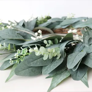 Corona de eucalipto artificial para puerta principal decoración de planta verde pared primavera