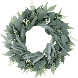 Corona de hojas de eucalipto artificial para puerta principal y decoracion de pared