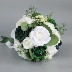 Weiß grüner künstlicher Rosen Hochzeitsstrauß, perfekte Braut Hand Blumen für Hochzeiten.