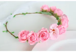 Pink floral crown headband simulation rose hair hoop forest style hair accessories photo props