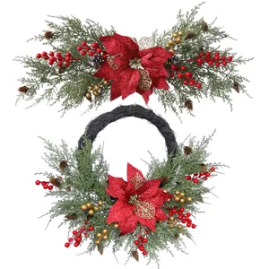 Juego de corona y guirnalda de Navidad para puerta principal decoracion festiva de hogar