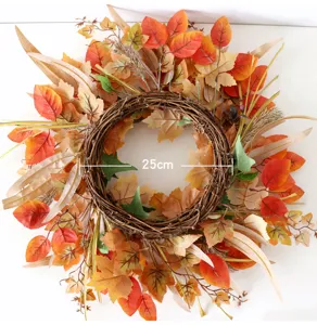Autumn artificial maple leaf wreath 25cm fall front door hanging wall decoration for home