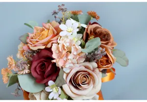 Kuenstlicher Rosen Brautstrauss Herbst Vintage Seidenblumen Hochzeit Tisch Dekoration Detail