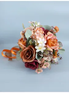 Künstlicher Rosen Brautstrauß Herbst Seidenblume Hochzeit Fotografie Heimdekor Requisite