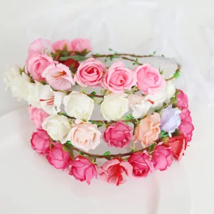 Floral crown headband for women, fairy style artificial rose flower wreath for photo props.