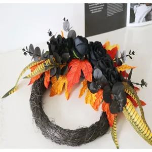 Halloween künstlicher Rosen Ahornblatt Kranz für die Haustür Wandbehang Feiertagsdeko