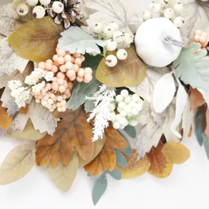 Autumn Thanksgiving maple leaf pine cone wreath with white pumpkin for door wall decoration