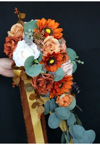 Cascading artificial sunflower rose bridal bouquet for western wedding photography decor
