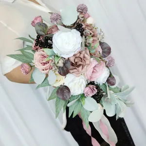 Bouquet de mariee artificiel en cascade, style foret fleurs a tenir pour mariage accessoire