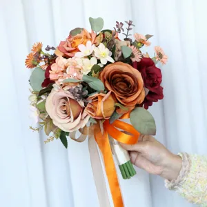 Künstlicher Hochzeitsstrauß Seidenrose Braut Hand halten Blumen Heimdekor Requisite
