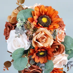 Bridal artificial sunflower rose bouquet for wedding decor photography hand holding flower.