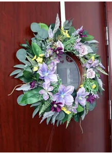 Künstlicher Frühlings-Blumenkranz für Haustür Wandbehang Hochzeit florale Dekoration.