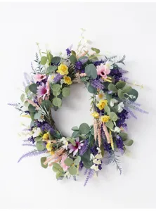 Skandinavischer Dekokranz mit künstlichem Lavendel und Eukalyptus für Wand- und Türdekoration.