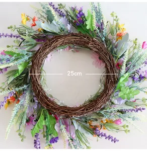 Künstlicher Gänseblümchen Blumenkranz, 25cm Durchmesser Frühlings Deko für Wand und Hochzeit.
