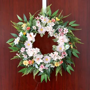 Frühling Künstlicher Gänseblümchenkranz Rosa Weiß Gelb Blüten Grün Girlande Für Haustür Wand Hochzeit Deko Haus Ornament