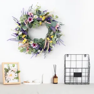 Nordischer Stil Künstlicher Lavendelkranz Seide Kunststoff Rattan Blumenkranz Für Haus Tür Wand Hochzeit Dekoration Lila Blumendekor