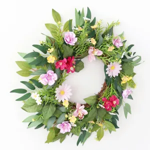 Frühling künstlicher Blumenkranz für Haustür Frühlingsdeko, bunter Blumen Wandkranz.