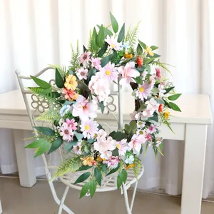 Künstlicher Frühlingsblumenkranz für Haustür Wandbehang Heimhochzeit Dekor Blumenkranz neu.