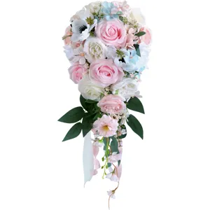 Bouquet de mariée cascade fleurs artificielles mariage bouquet blanc et rose cérémonie