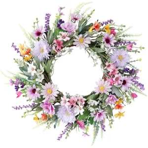Kuenstlicher Frühlings Gänseblümchen Kranz bunte Blumen Haustür Wand Deko Heimdeko