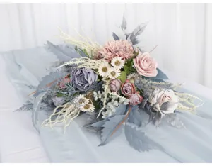 Artificial wedding bridal bouquet smoke grey fake flowers for home decor photography props